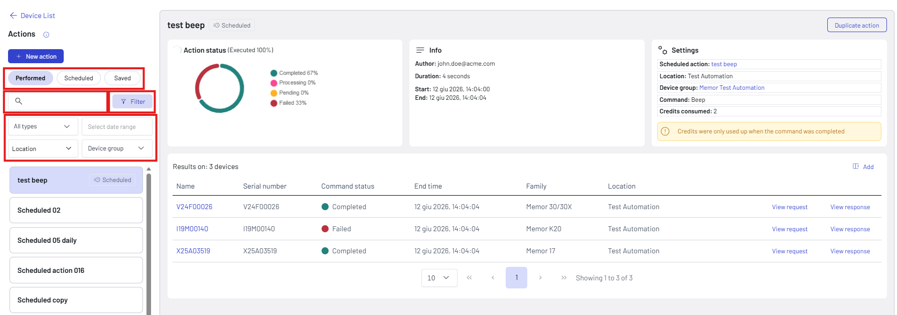 Actions Tab