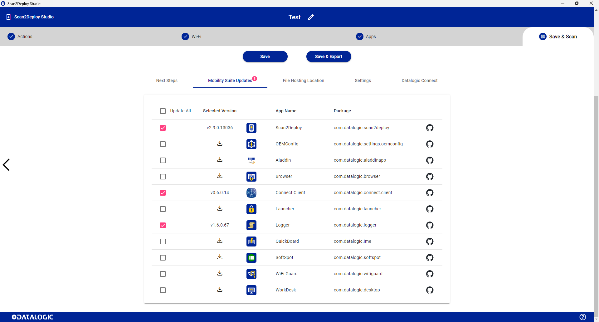 Mobility Suite applications selected for automatic updates