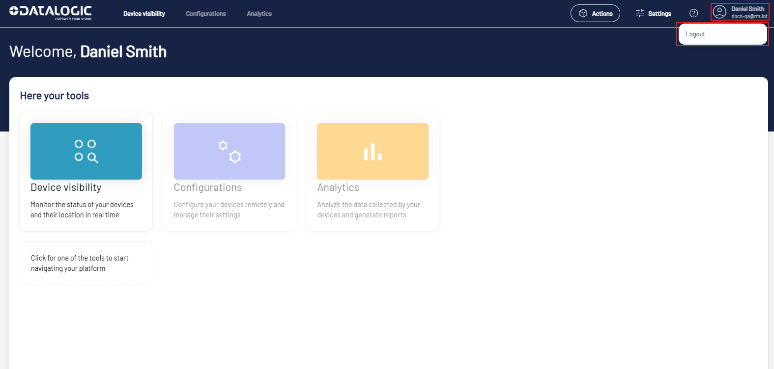 Logout option in the user dropdown menu