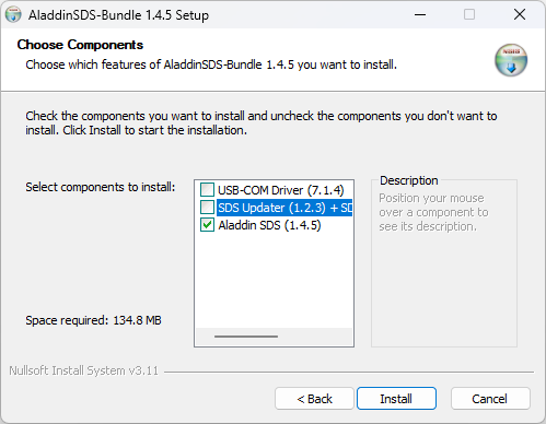 Unselect SDS Updater component