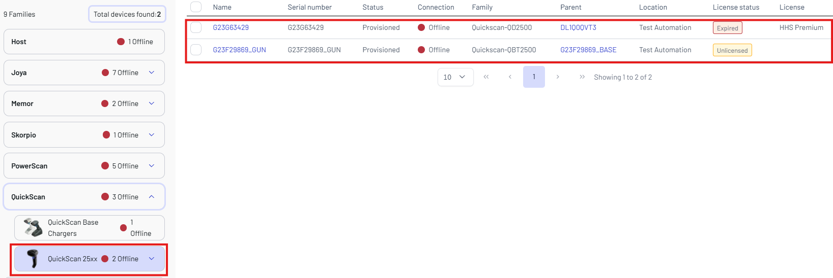 Device Visibility Sub-families